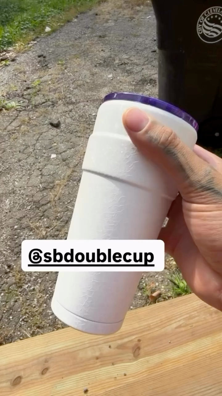 Customer video featuring a white Double Cup tumbler