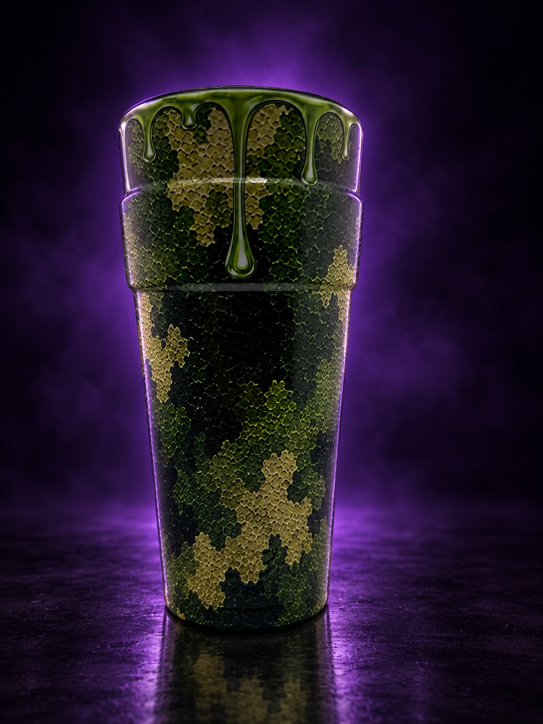Green Camo Drip Double Cup, front view