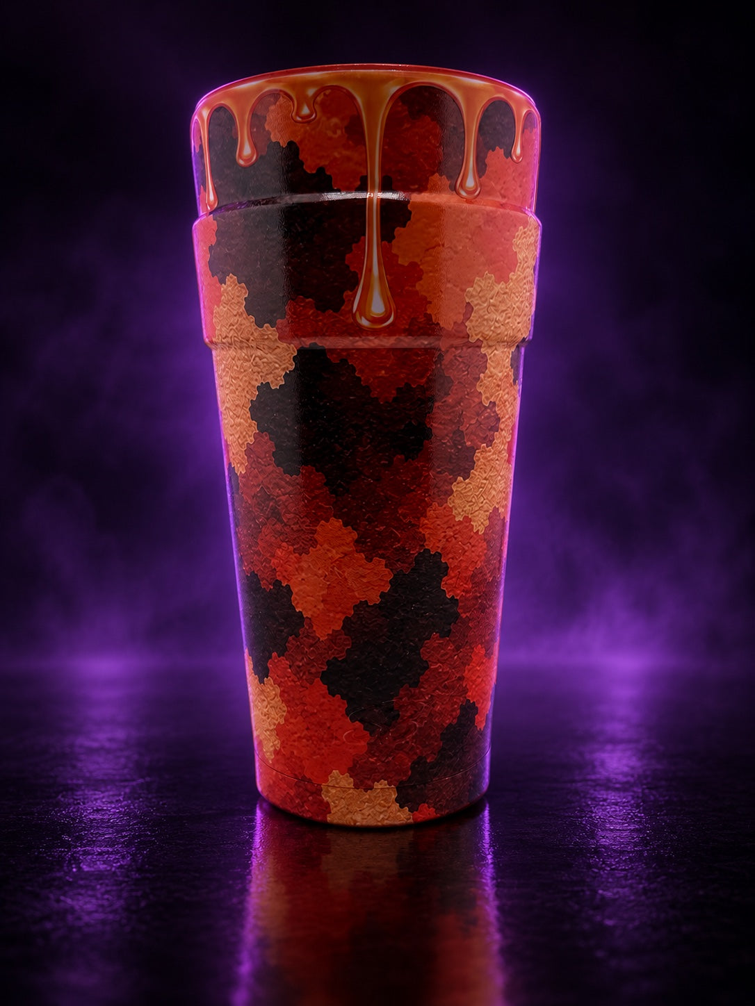 Orange Camo Drip Double Cup, front view