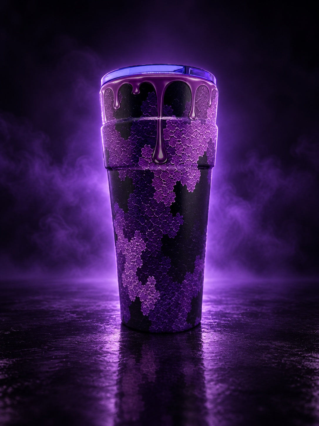 Purple Camo Drip Double Cup, front view